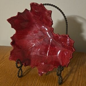 Crimson Leaf Ceramic Art Bowl